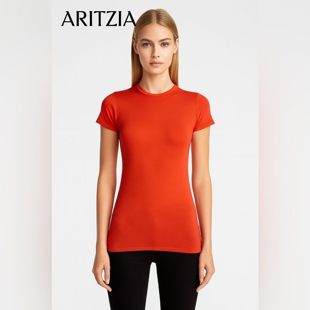 Wilfred ARITZIA Orange Pima Cotton Modal Soft Fitted Crew Neck Tee Shirt Top XS